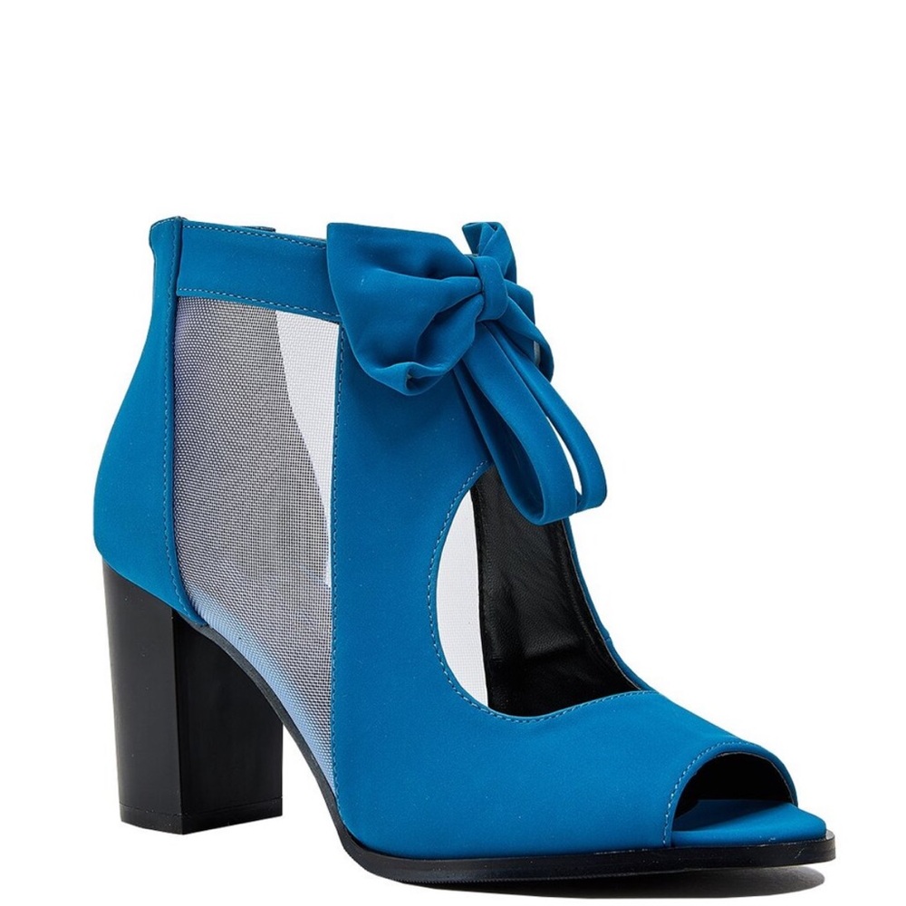 Mesh Insert Bowknot Chunky Heels